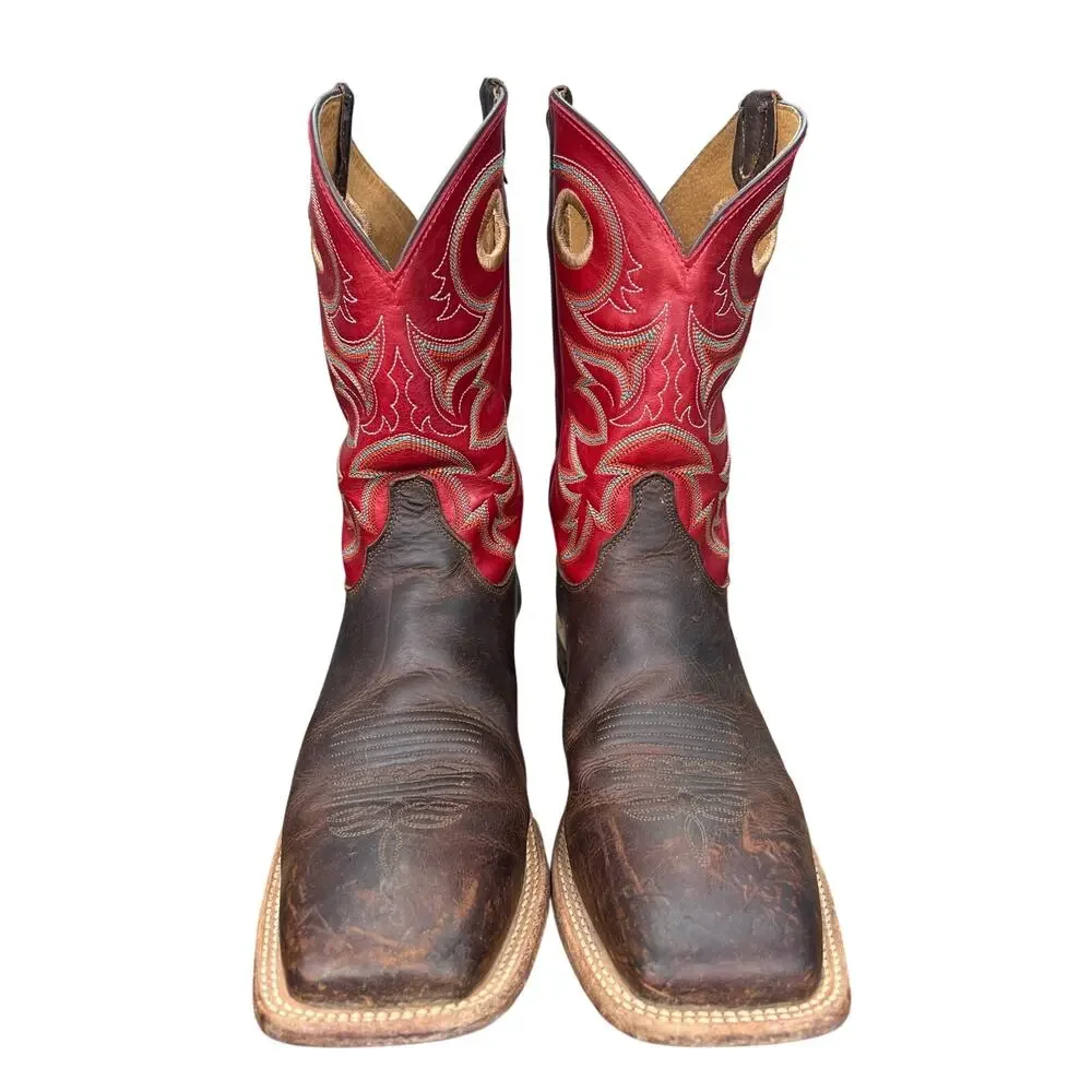 Justin Boots 8731 Men’s Red Brown Leather Square Toe Cowboy Boots Size 11 D